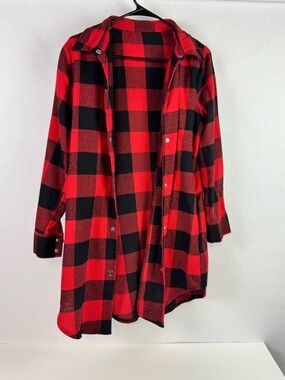 Red & Black Buffalo Plaid Long Shirt Jacket